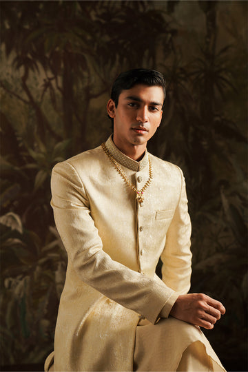 "Azar" Beige Embroidered Sherwani